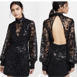 Alexis Franciska Dress in Beaded Black Sparkle Long Sleeve Mini LBD Sz S